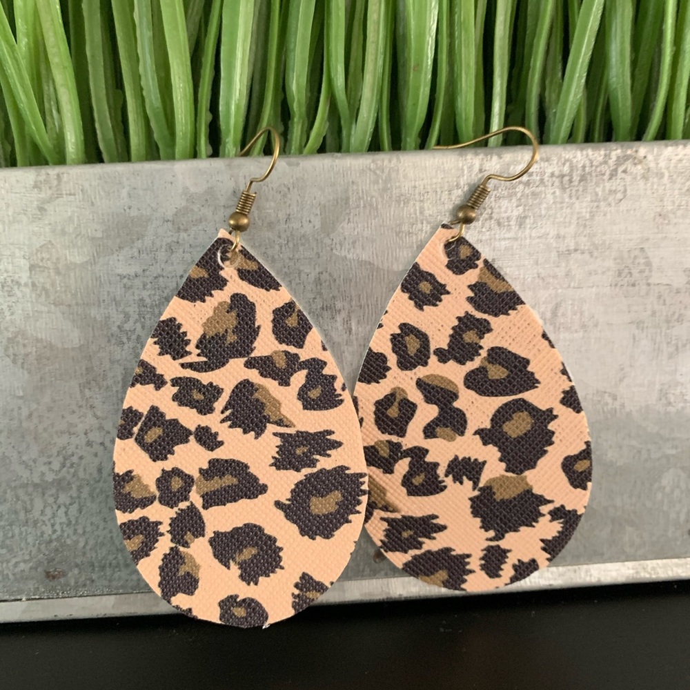 Leopard print faux leather earrings